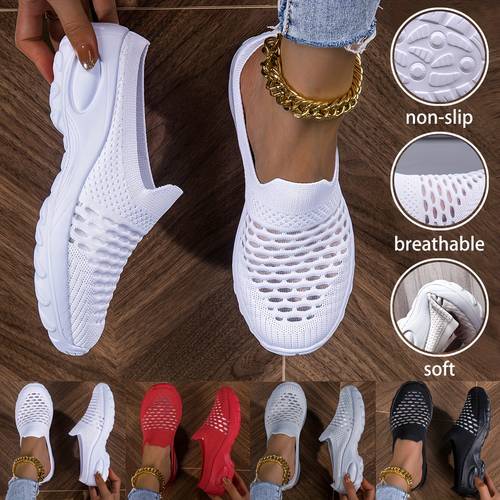womens slip on sneakers knit mesh breathable upper with high soft sole casual sports shoes for