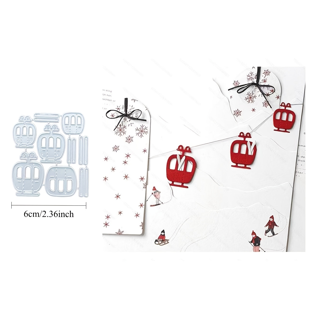 Image of Christmas Winter Ski Lift Decoration Greeting Card Diy Metal Cutting Die, Craft Die Cut For Scrapbooking, Card Making, And Paper Crafting, Paper Craft Supplies