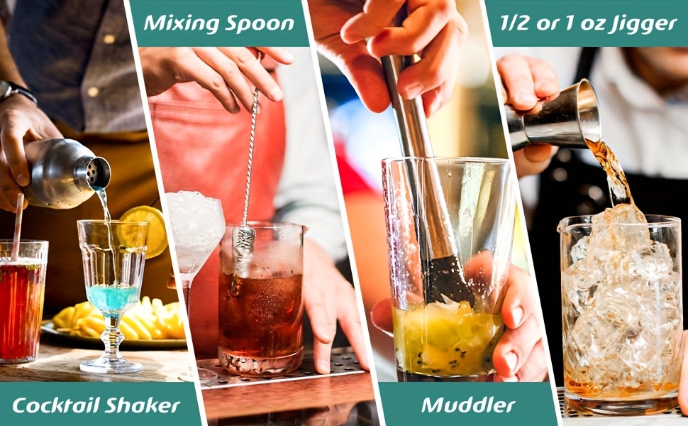 Bartending Tools, 10pcs Bartending Tools with Stand, 25oz Bar Cocktail Shaker Set, Professional Stainless Steel Bartending Tools for Home, Bar and Holiday Parties - Christmas, New Year's and Valentine's Day Gifts
