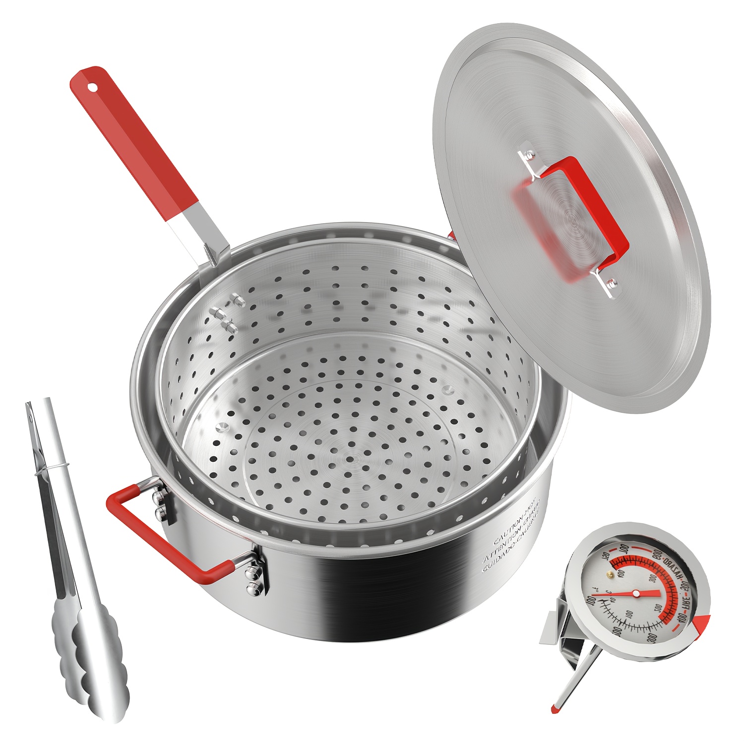 TEMU 10qt Deep Frying Pot For Fish, Complete With A Lid, Tongs, Thermometer, And An 8qt Basket, Perfect For Frying Chicken, Fish, Seafood, Turkey Legs, And Outdoors