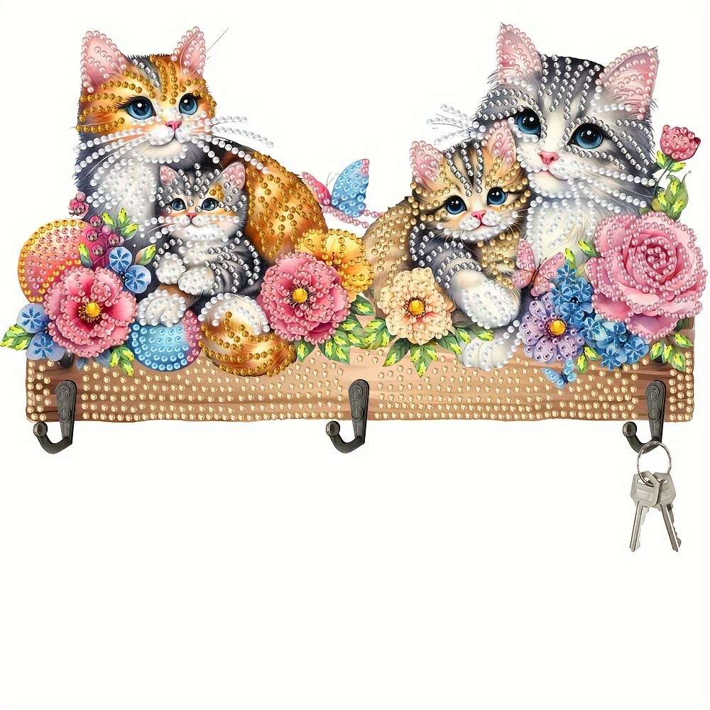 2dflat Diamond Painting Row Of Hooks, Punch-free Wall-mounted Decoration, 3 Puppy Patterns, Beautiful And Practical Decoration