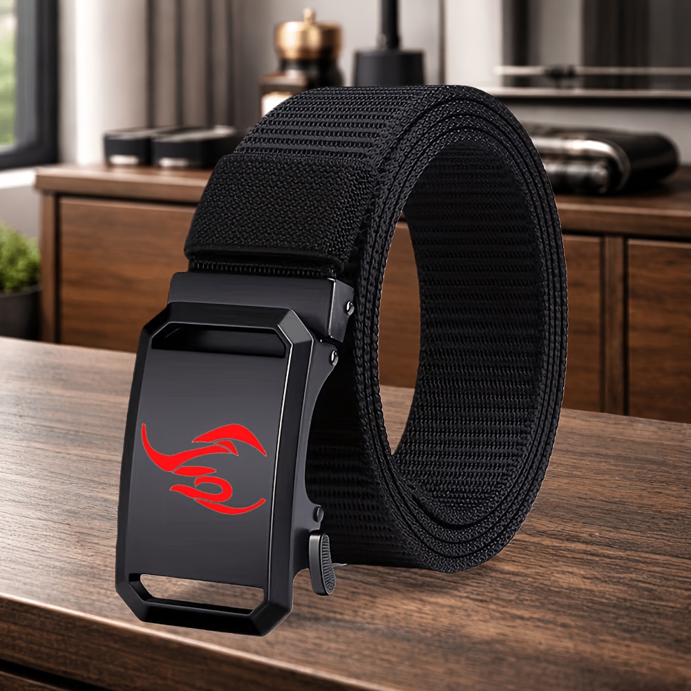 TEMU 1pc Men's Novelty Belt Fire Pattern Men's Waist Belt Belt Athletic Pants Trousers Jeans Accessory Fashion Goodie Men's Gift Optional
