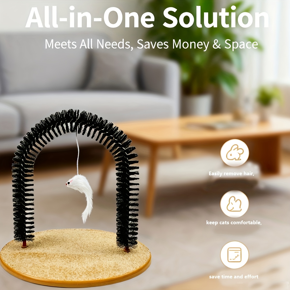 Station de grattage et de toilettage pour chats avec design en arc | Brosses en nylon résistant, griffoir et masseur pour chats d'intérieur, surface rembourrée douce (seulement la brosse, pas la base)