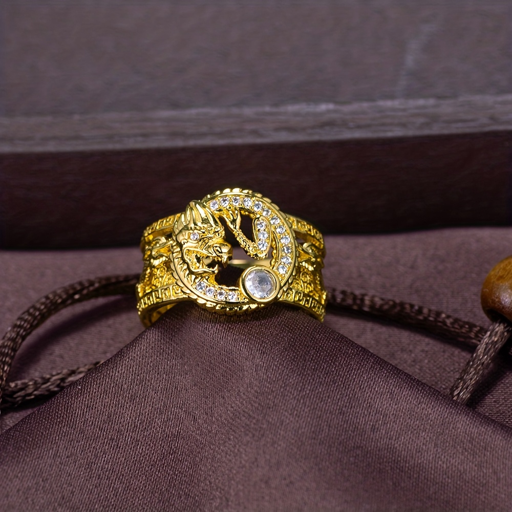 Chinese Style Auspicious Dragon Inlaid Zircon Men's Ring