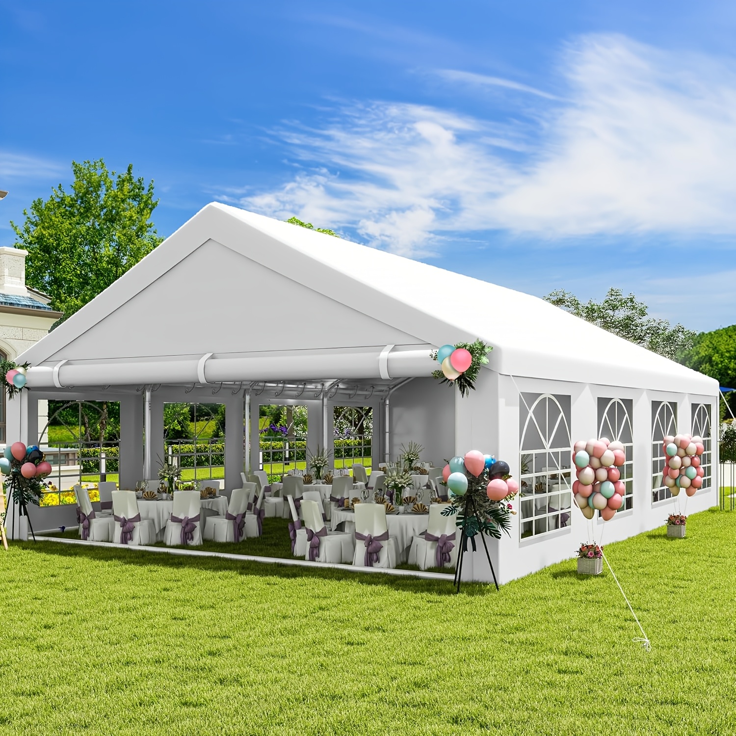 Balconera Party Tent Heavy Duty PVC Wedding Event Shelters White  Galvanized Canopy with Large Roof Removable Small Wedding Tents,