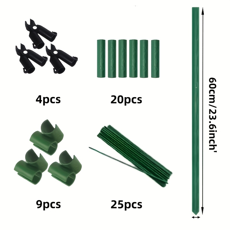 TEMU 58pcs Of Durable Horticultural Plant Support Pile Set, Pe Coated Is Sturdy And Durable, With Anti Slip Texture Design For Easy Climbing ,