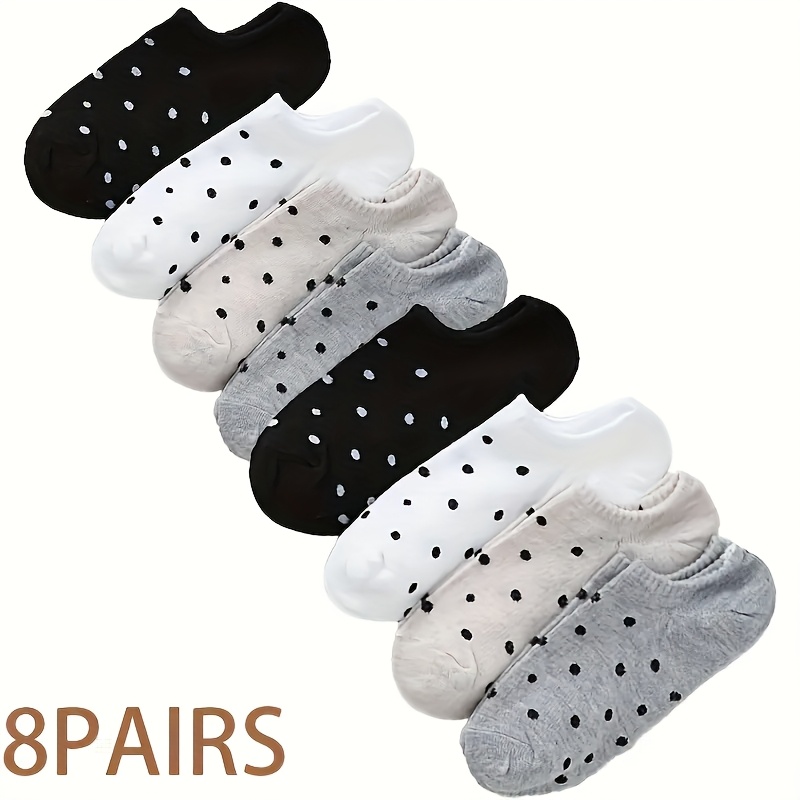 TEMU 8-pack Women's Summer Thin Solid Color Polka Dot Print Socks, Trendy Versatile College Style Cute Invisible Socks