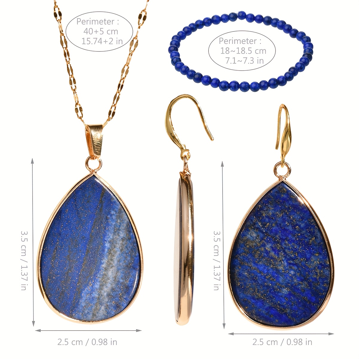 Lapis Lazuli Dangle Earrings & Necklace Set with Golden Tone