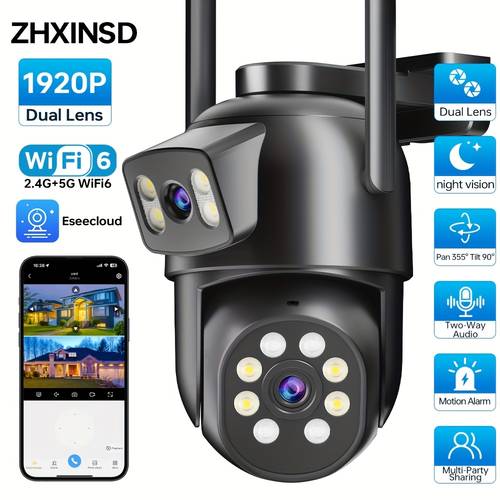 outdoor dual-objektiv überwachungskamera, kabellose ptz wifi überwachungskamera, cctv netzwerk kamera, farb-nachtsicht, personenerkennung, auto-tracking, 2.4/5g wifi, app-steuerung für haussicherheit, einfache einrichtung