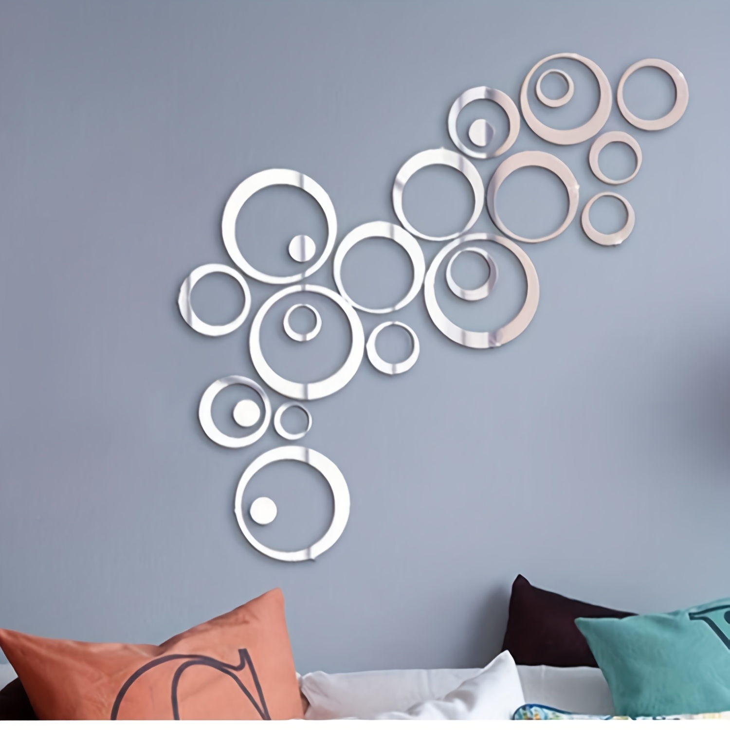 Circle Mirror Wall Sticker, 24pcs 3d Acrylic Removable Decal Wall Sticker For Bedroom Living Room Home Decor Silver