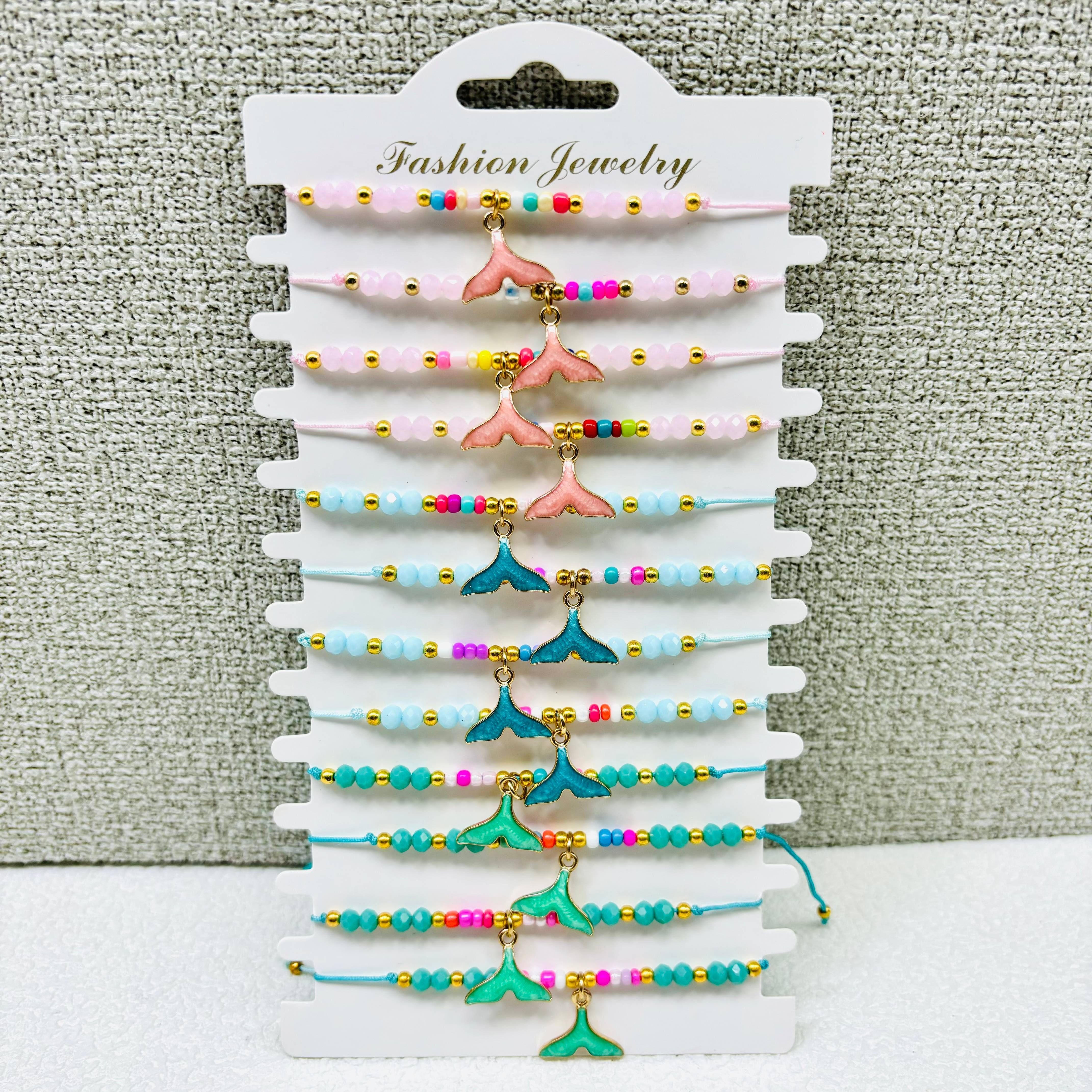 

12pcs Boho Style Mermaid Tail Beaded Bracelets Set, Handcrafted No Fashion Jewelry For