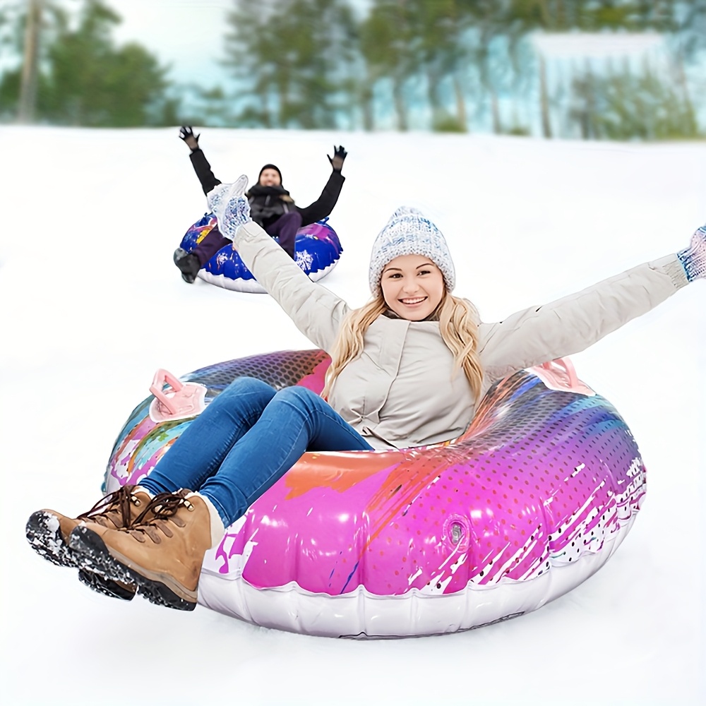 1pc Heavy-Duty PVC Inflatable Snow Tube with Air -Compatible Connection - Large Blue/Green/Yellow/Black Winter Ring & s, Thick-Rated Tube for Ski Resorts, Snow Parks, Backyard Snow Tubing (No Included)