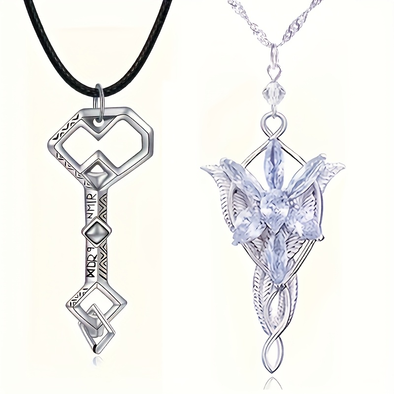 

2pcs Set - Oak And Princess Elf Pendant Necklace, Nickel-free Alloy, , Set With Cubic Zirconia, Suitable For Men And Women - Perfect Gift For Role Playing Fans