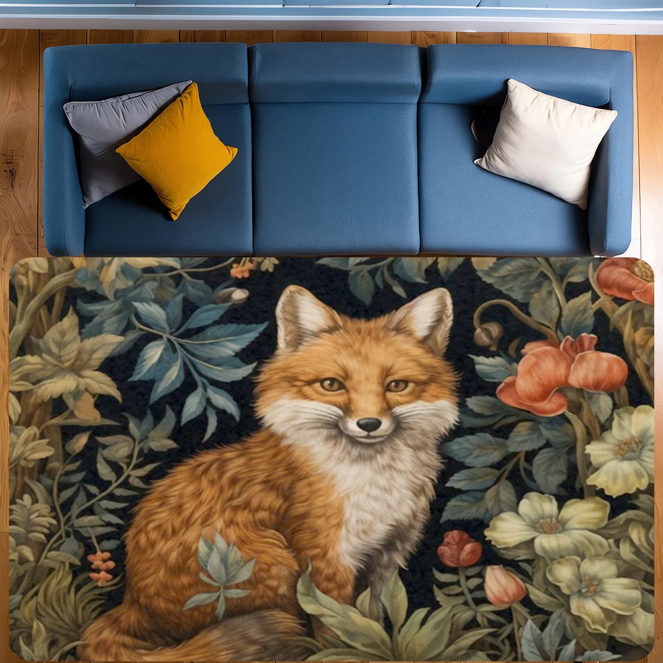 

Fox In Forest Pattern Area Rug - Polyester, Rectangle, Lightweight, Washable, Hand Wash Only, Non-slip, Machine Made - Indoor Decor For Bedroom, Living Room, Porch - Thickness 1cm