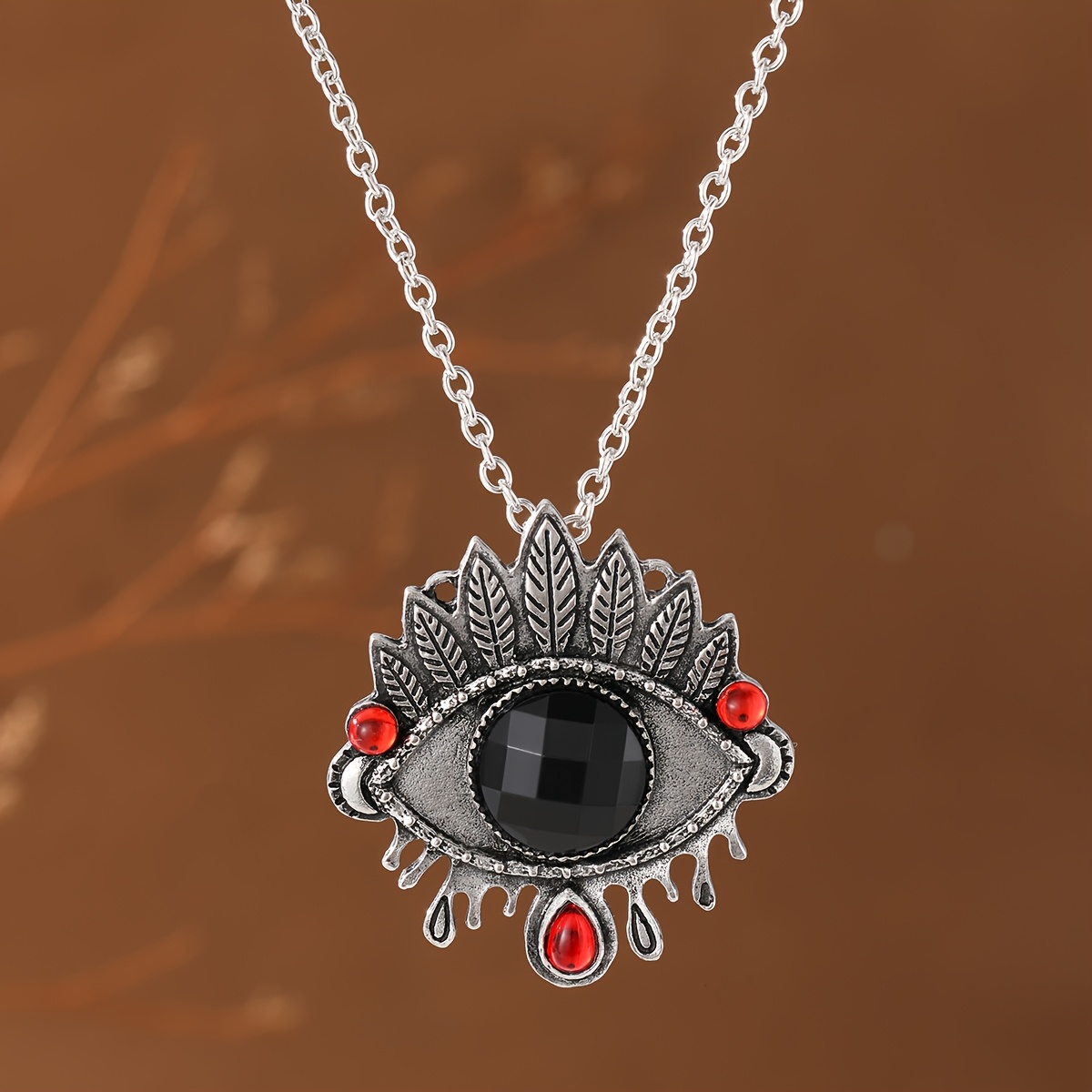 TEMU Collier pour femmes avec pendentif gothique rétro vieilli, motif œil de et feuille en relief, idéal pour les , les rassemblements et un style
