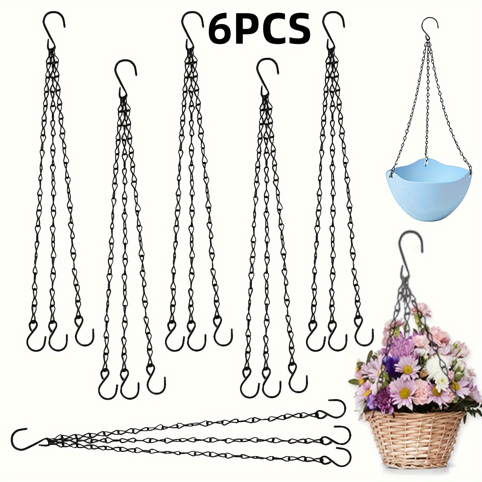 

6pcs, Black Hanging Chains With S-hooks, 16.54 Inches Durable Iron Plant Hangers For Garden Flower Pots And Baskets, Versatile Chain Hangings For Outdoor And Indoor Use