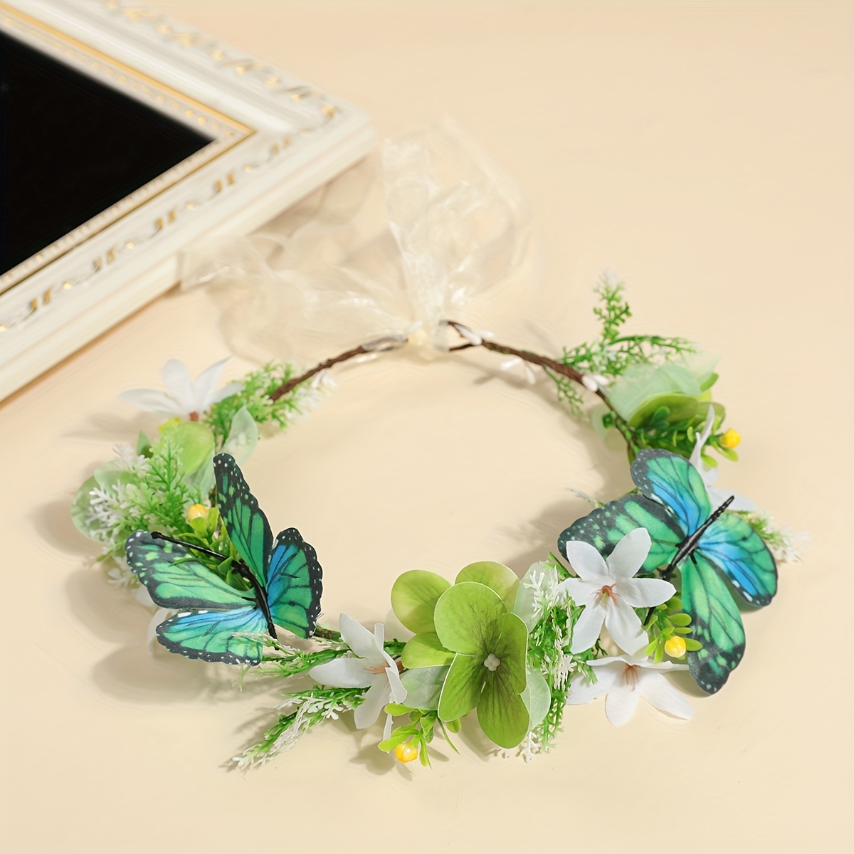 TEMU 1pc Fashion New Simulation Plant Flower Style Portrait Dressing Photo Wreath