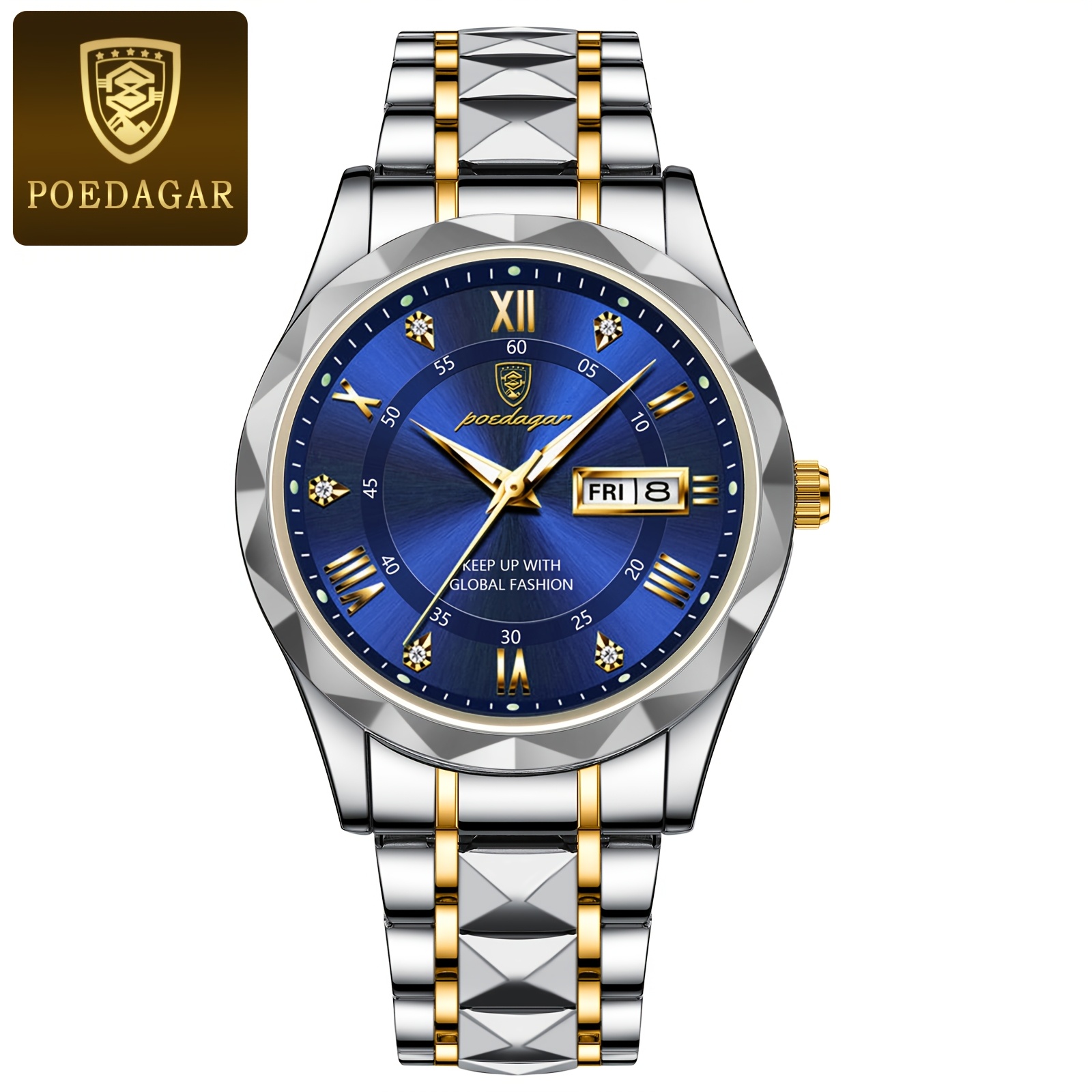 Image of Poedagar Fashion Elegant Casual Men's Watch Exquisite Waterproof Luminous Quartz Watch For Men High-quality Commuting Vacation Business Dual Calendars Men's Clock
