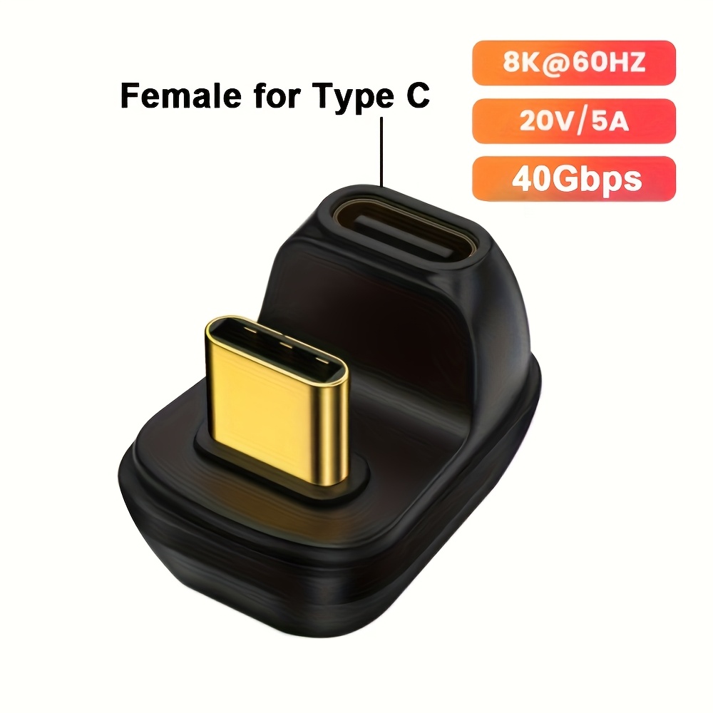 Image of 1pc Rijow U-shaped Usb-c Adapter, 40gbps Otg, Pd 100w , Metallic Finish, Usb Powered, Compatible With Macbook, Iphone, Xiaomi, - Female To Male Connector