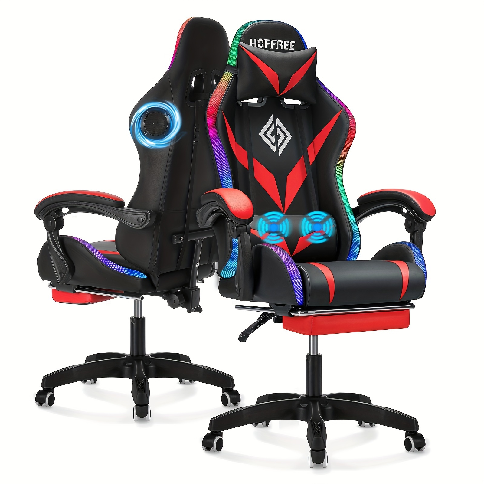 

Gaming Chair With Speakers And Massage Big And Tall Video Game Chair For 450lbs With Footerst Reclining High Back Computer Desk Chair With Rgb Led Light