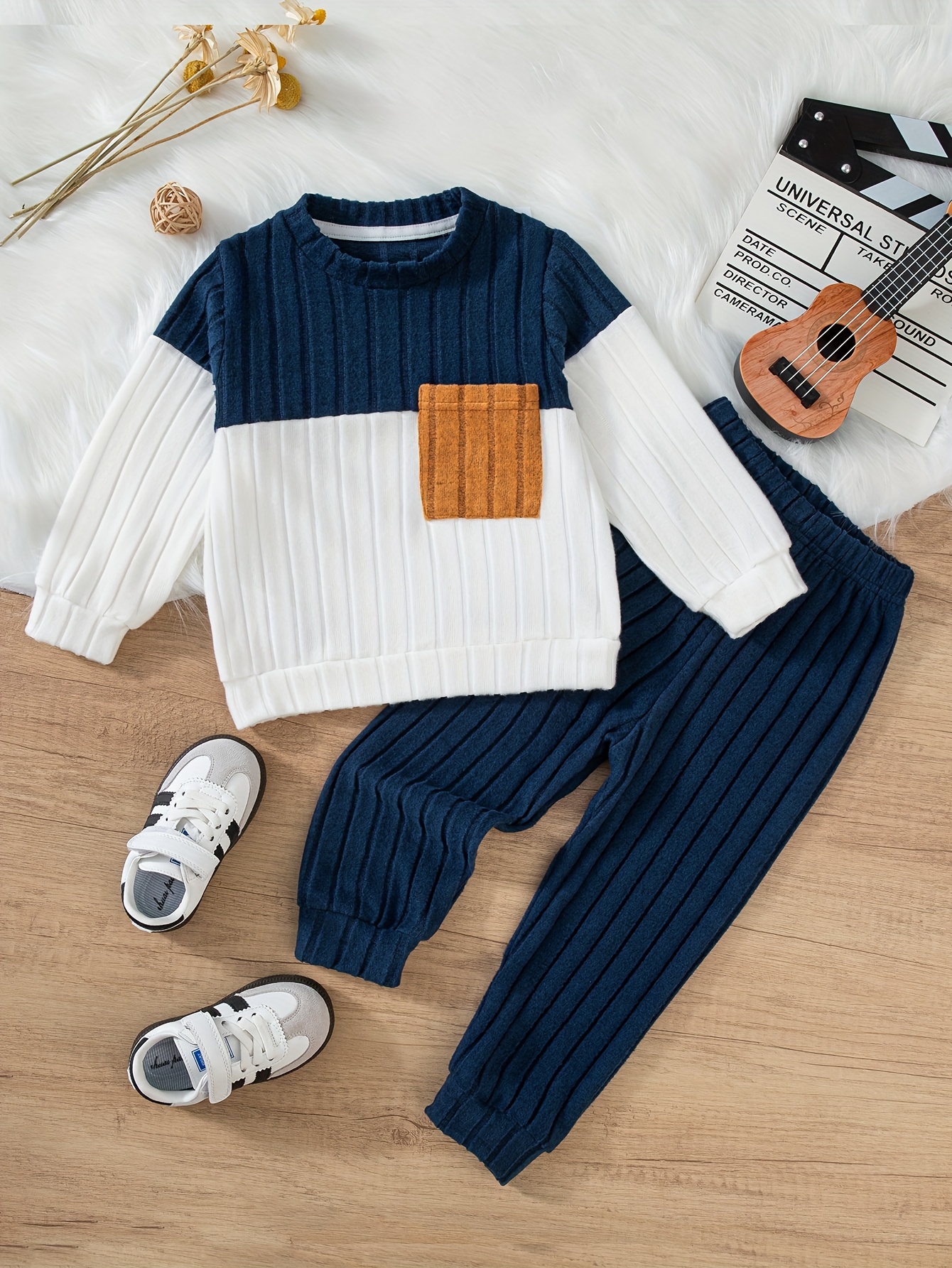 conjunto de moletom e calça com   em canelado para meninos,     e bloco de cores - ideal para atividades ao ar livre