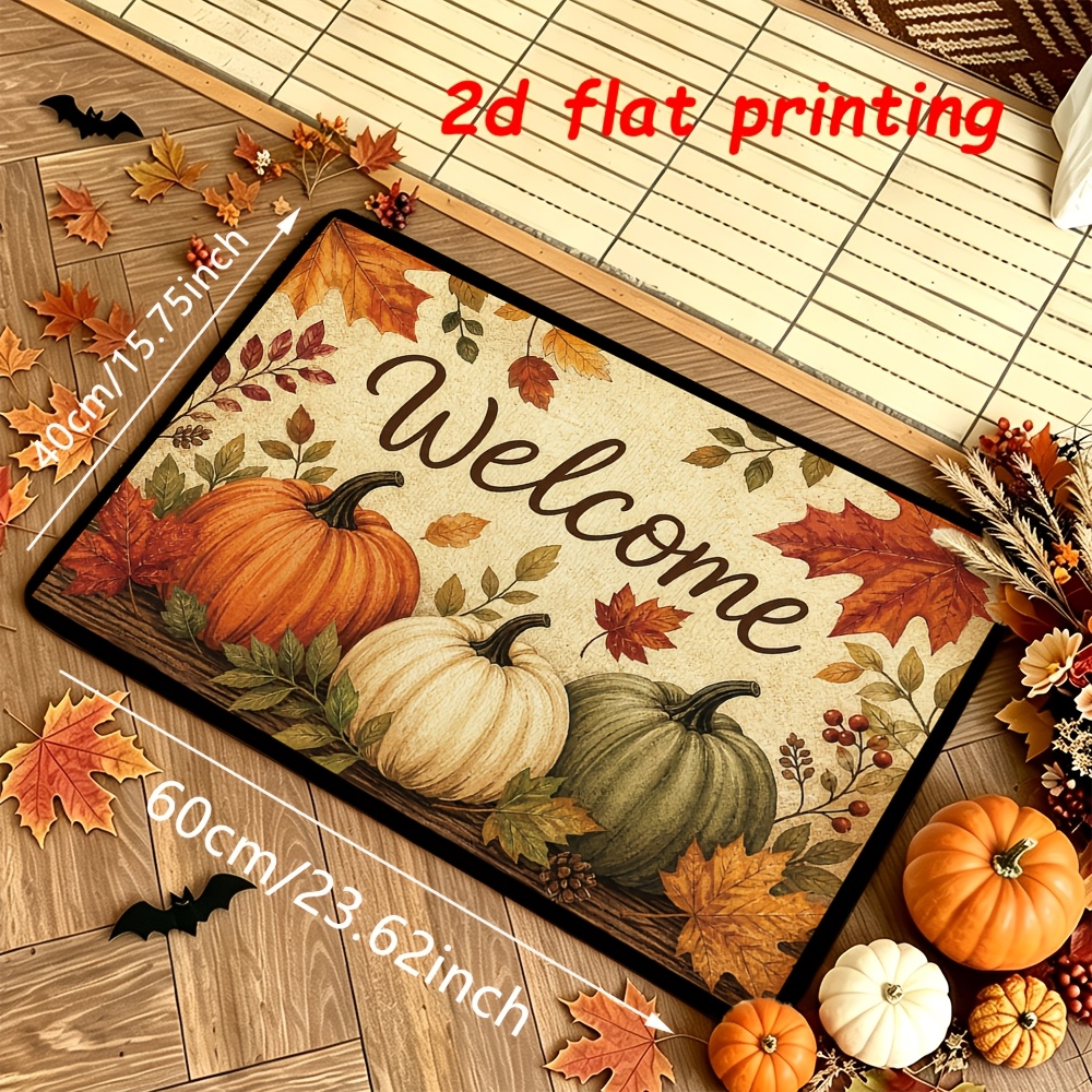TEMU 2d Flat Printing, 1pc Pumpkin Doormat, Flannel Material Non-slip Comfortable Easy To Clean, Ideal For Entrance, Terrace, Porch, And Farmhouse,