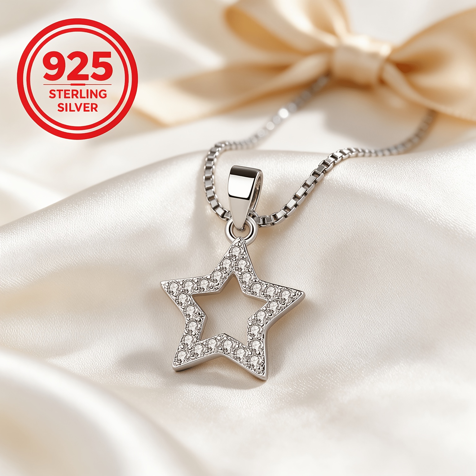 Women's Five-Pointed Star Pendant Chain Necklace, 925 Silver