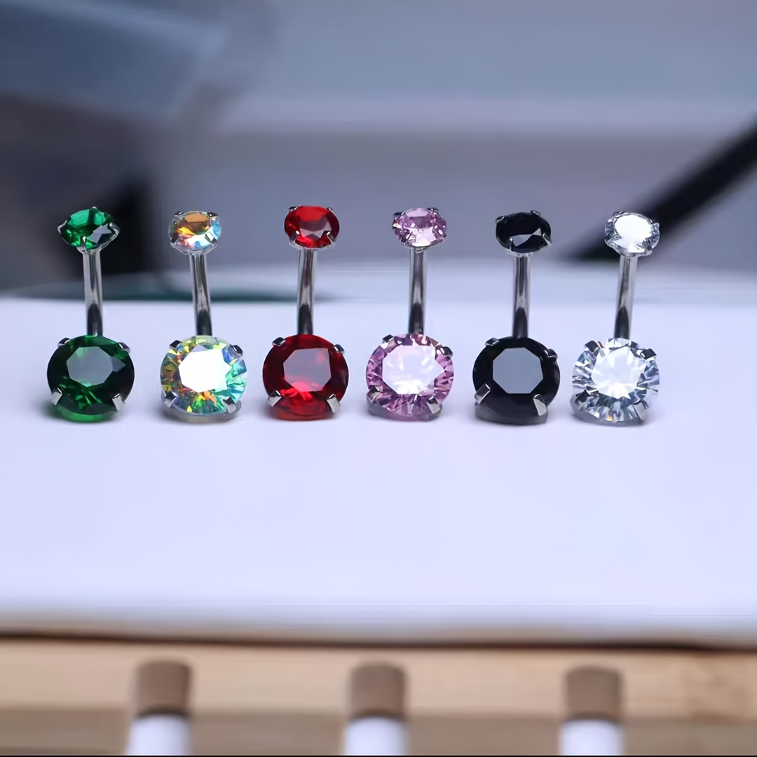 E-shop 6-teiliges Bauchnabelpiercing-Set aus Edelstahl mit vier doppeltem synthetischem Zirkonia, Schraubstift, Ring Piercingschmuck