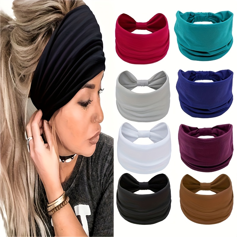 Image of 8 Solid And Comfortable Women's Wide Headbands - Non-slip, Sweat-absorbing, And Elastic, Perfect For Sports, Dance, Yoga, And Fitness Activities