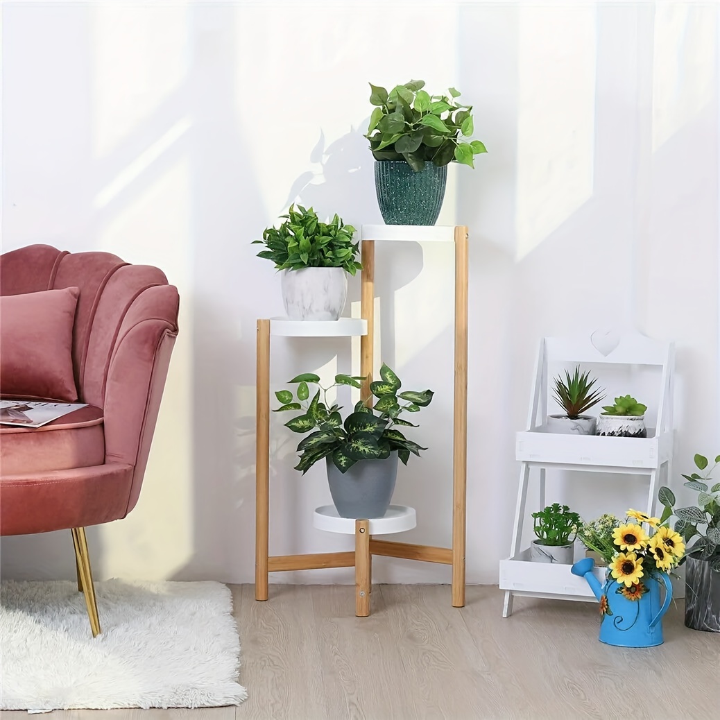 

Support pour plantes en bambou à 3 niveaux, grand présentoir d'angle pour plantes, support pour pots de fleurs, intérieur, extérieur, salon