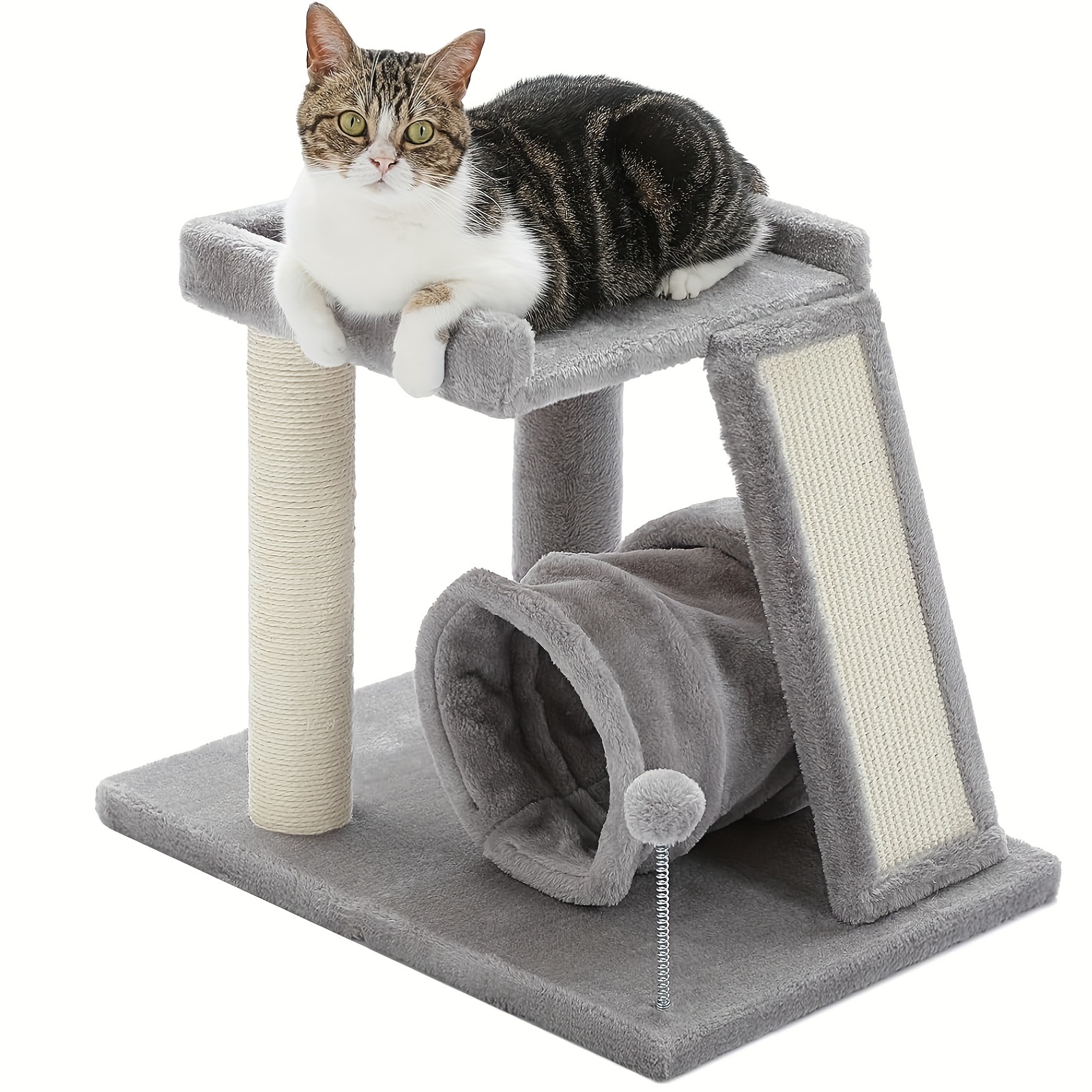 

Small Cat Tree With Cat Tunnel, Cat Tower Cat Scratching Post With Large Perch And Scratching Board For Indoor Cats