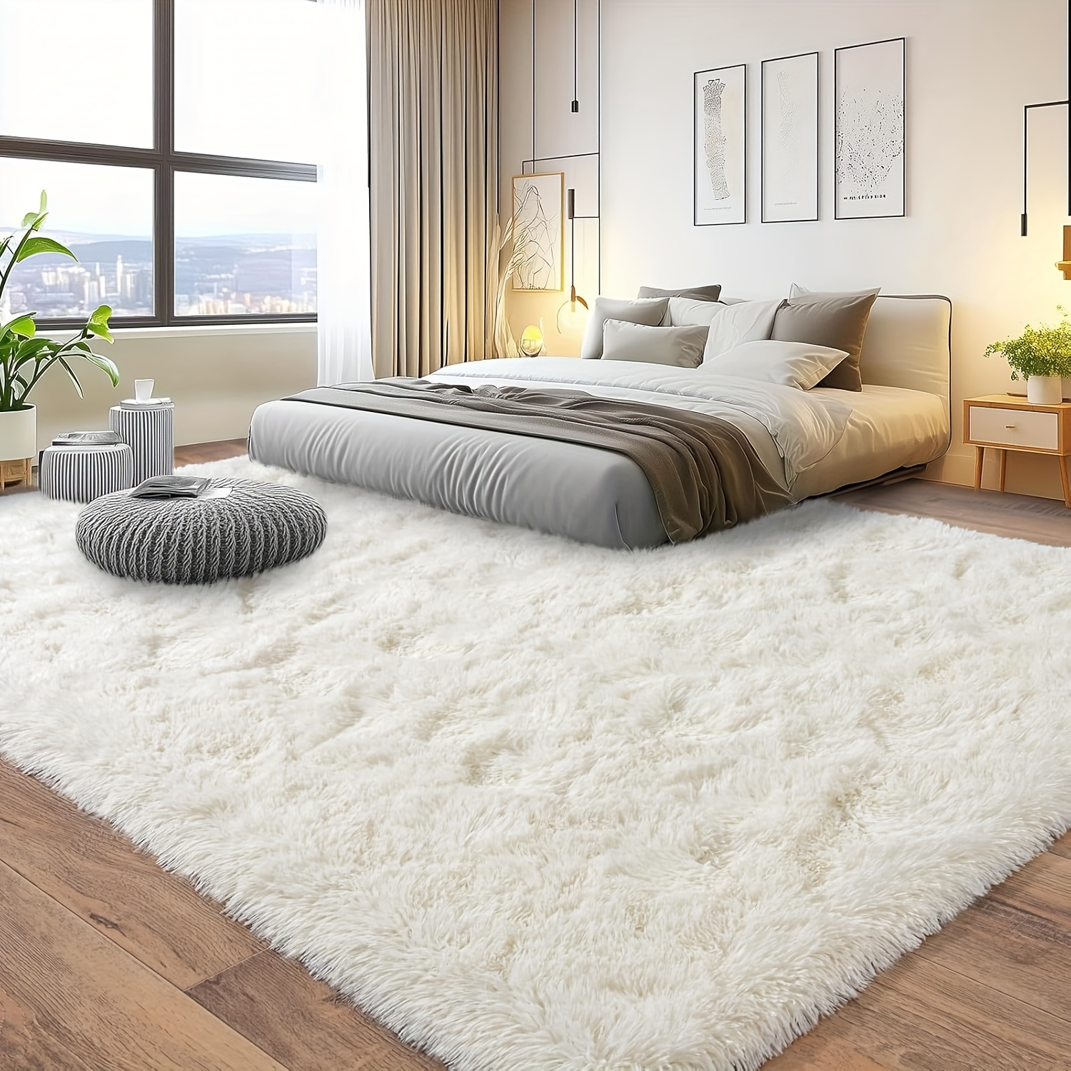 Image of 0.8mm Bouncy Sponge, 1pc Luxury Rice , Non-slip, Fluffy And Soft , Luxurious Washable Mat With Fur, Suitable For Living Room, Bedroom, Area Rugs, Home Decoration