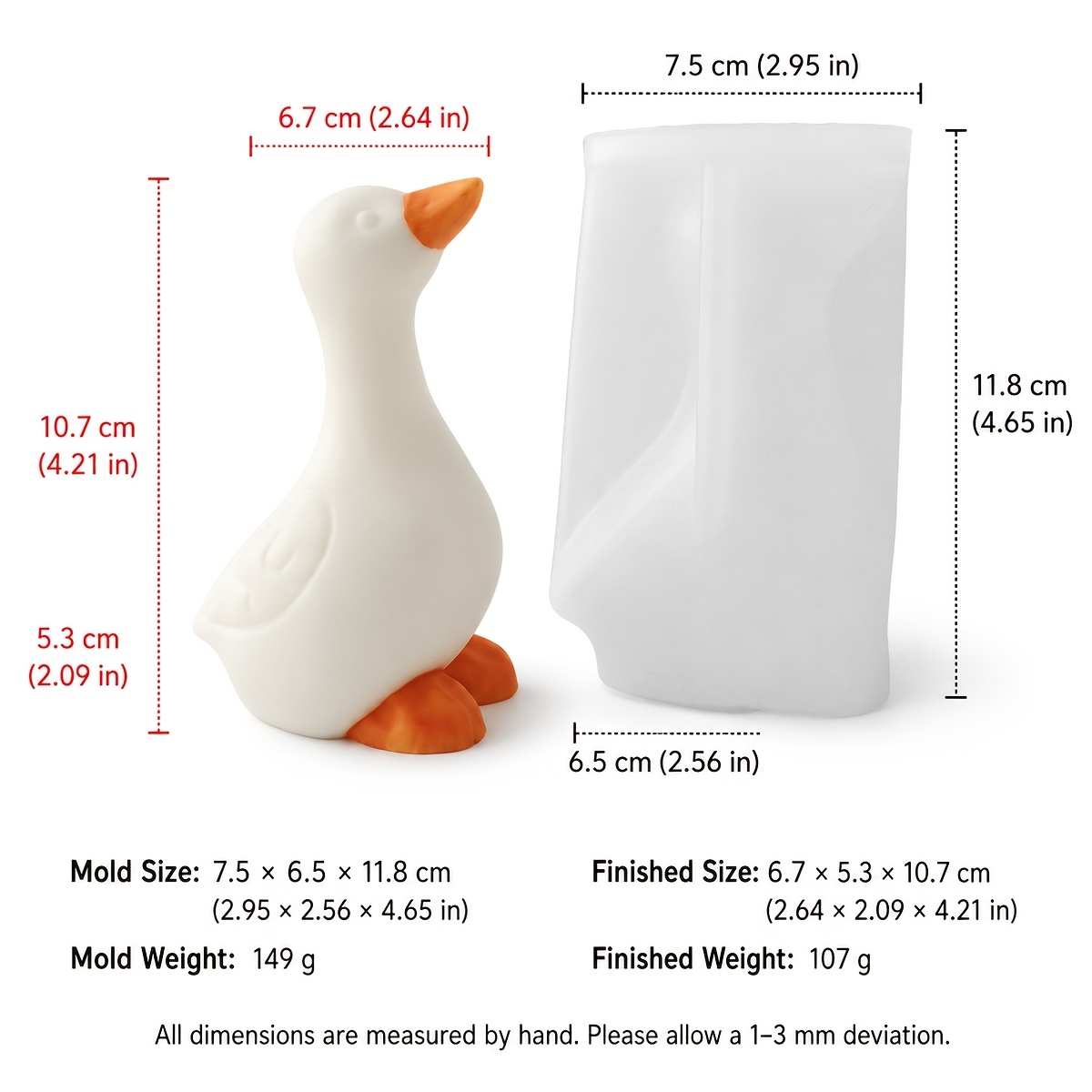 TEMU Moule en silicone pour bougie , adorable motif animal 3D canard grassouillet debout en résine, décoration de bureau à domicile, outil de pâte à