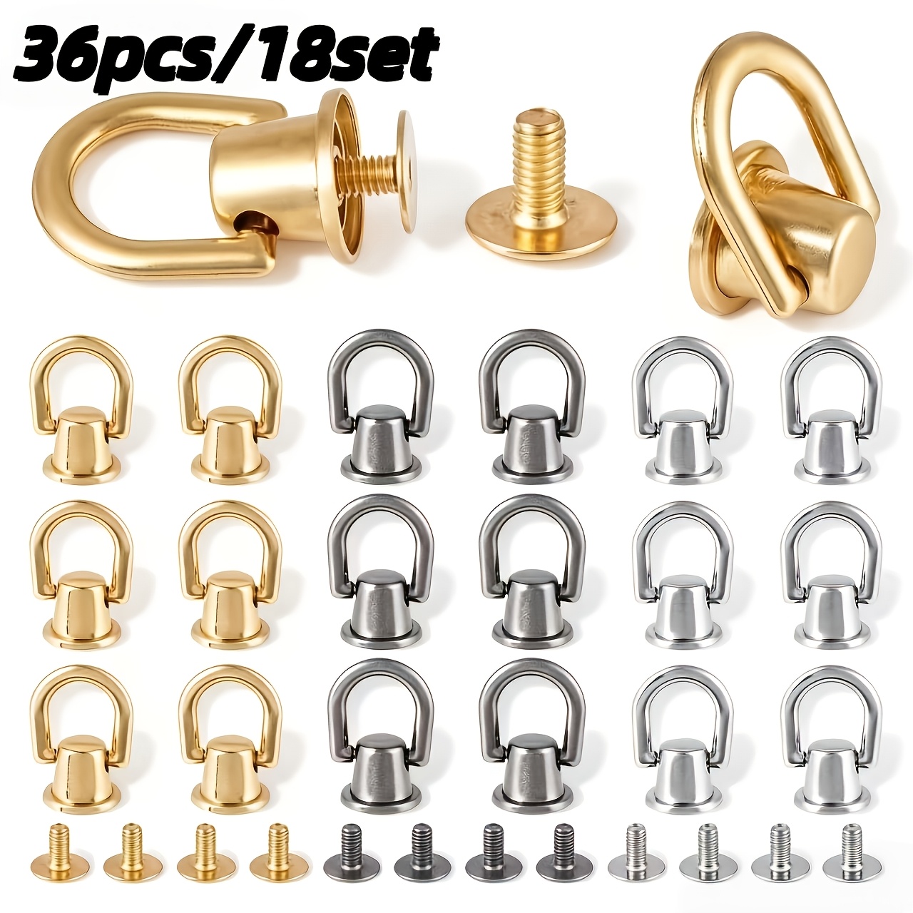 TEMU 36 pièces (18 ensembles) en couleurs dorées, argentées, fer et mélangées. Taille : 20,5*12 mm (0,47*0,81 pouce) Fermoir suspendu en , rivet