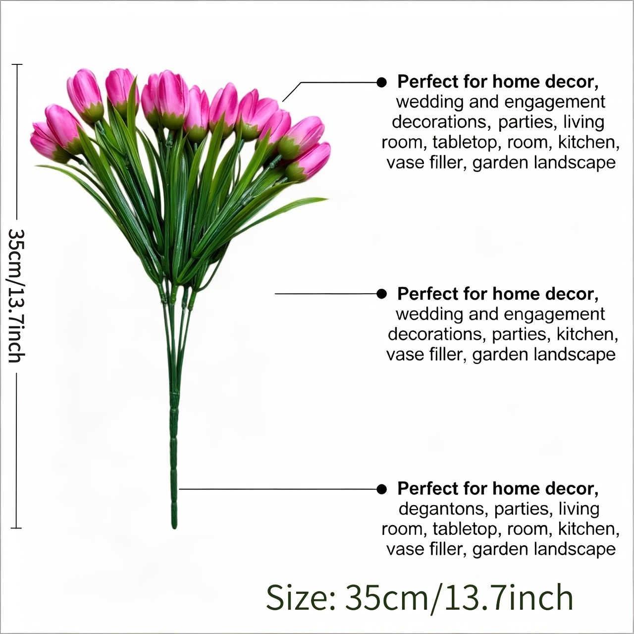 TEMU 1 Bunch 12pcs Artificial Pink Tulip Bouquet Flowers Fake Flowers Artificial Flowers Plastic Flowers Decoration Flowers Desktop Decoration Living