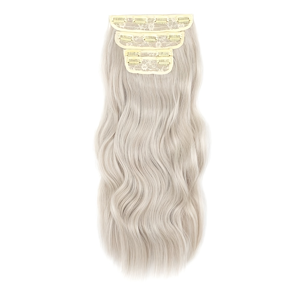 4pcs Clip In Beach Wavy Hair Extensions 20 Inches Long Synthetic Hairpieces Bouncy Curly Hair Extensions For Women (20 Inch, Platinum Blonde)