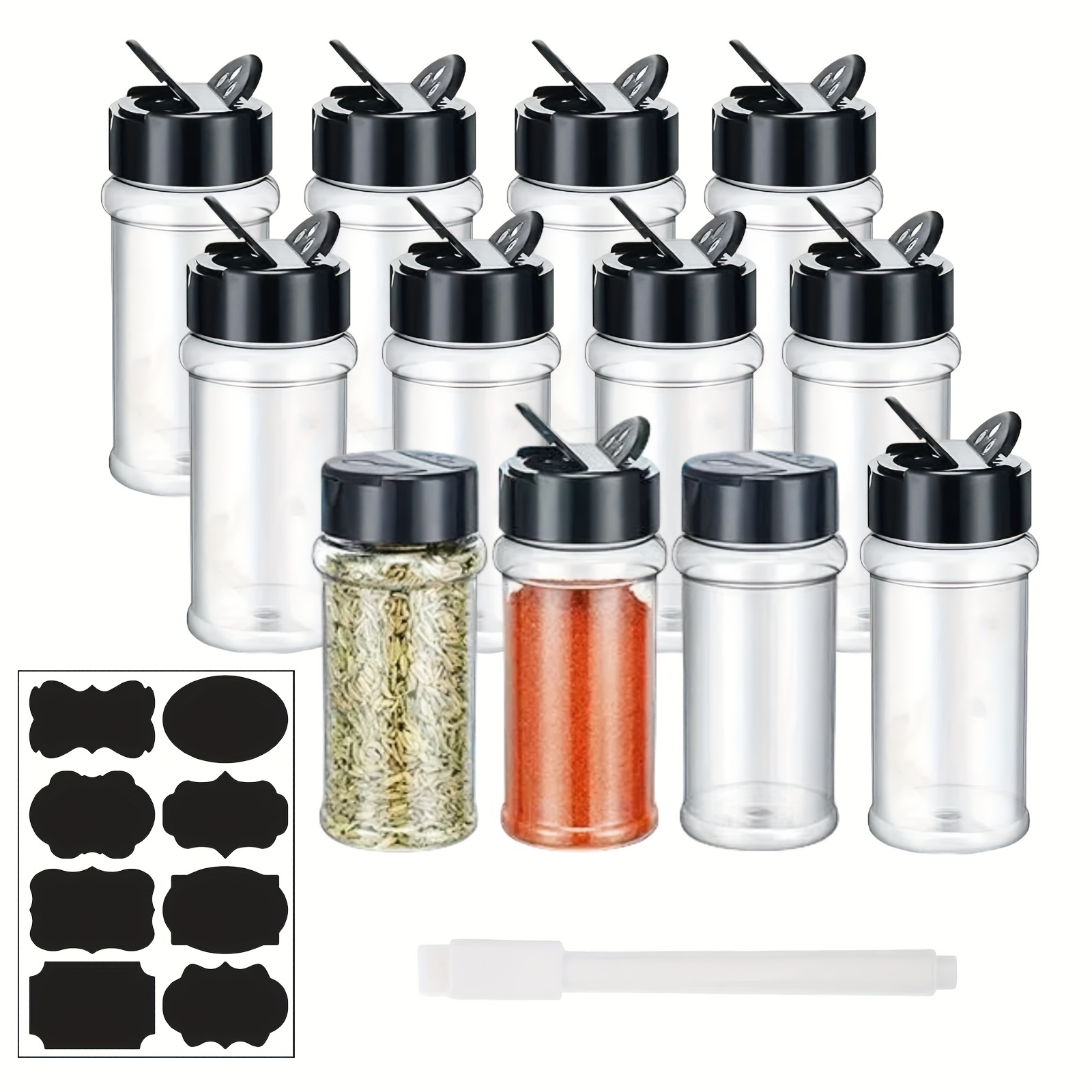 

12pcs Plastic - 3oz (85g) And Labels, -, Bpa-free Pet , Round , For & Dining Use, For Storing Spices, , ,