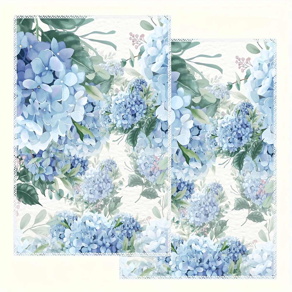 

Vintage Hydrangea Patterned Kitchen Towels - 2 Pack, 16x24 Inch, Single-sided Printed, Machine Washable, Polyester Dish Cloths For Christmas, Cartoon-themed Woven Oblong Towels For Home Decor