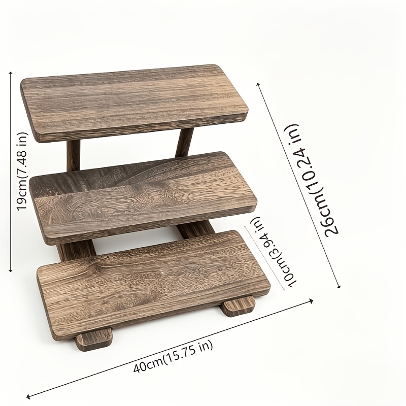 TEMU 3-tier Wooden Step Display Stand, Rustic Wood Tiered Organizer Shelf For Perfume Makeup Skincare On Vanity Countertop, Kitchen Spice Jar Storage