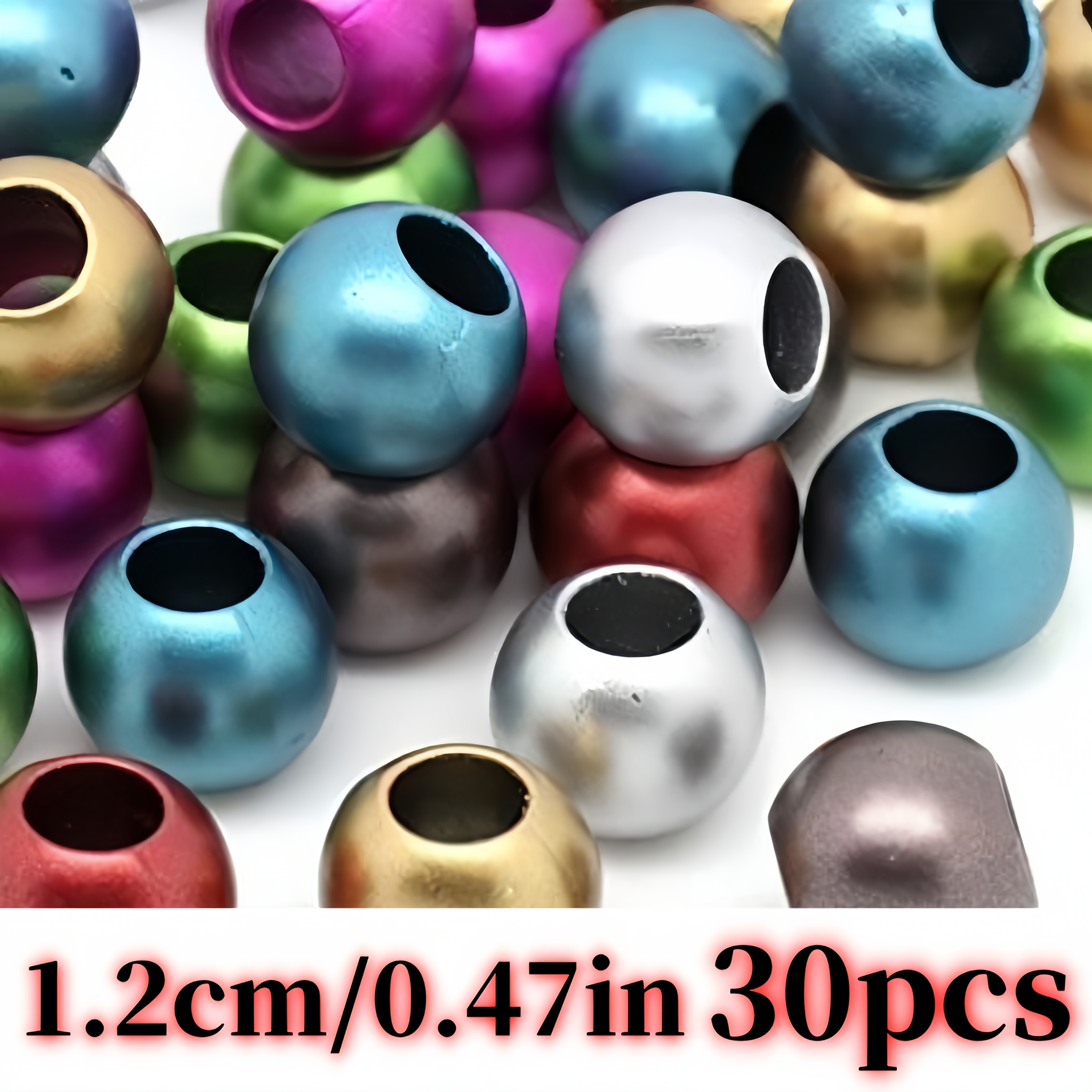 30pcs 12mm Sandblasted Acrylic Beads With Large Holes - Mixed Metallic Colors For Making, Bracelets, Necklaces & Craft Ornaments, Craft Bead Supplies, Sleek Bead Design, Smooth Bead Surface