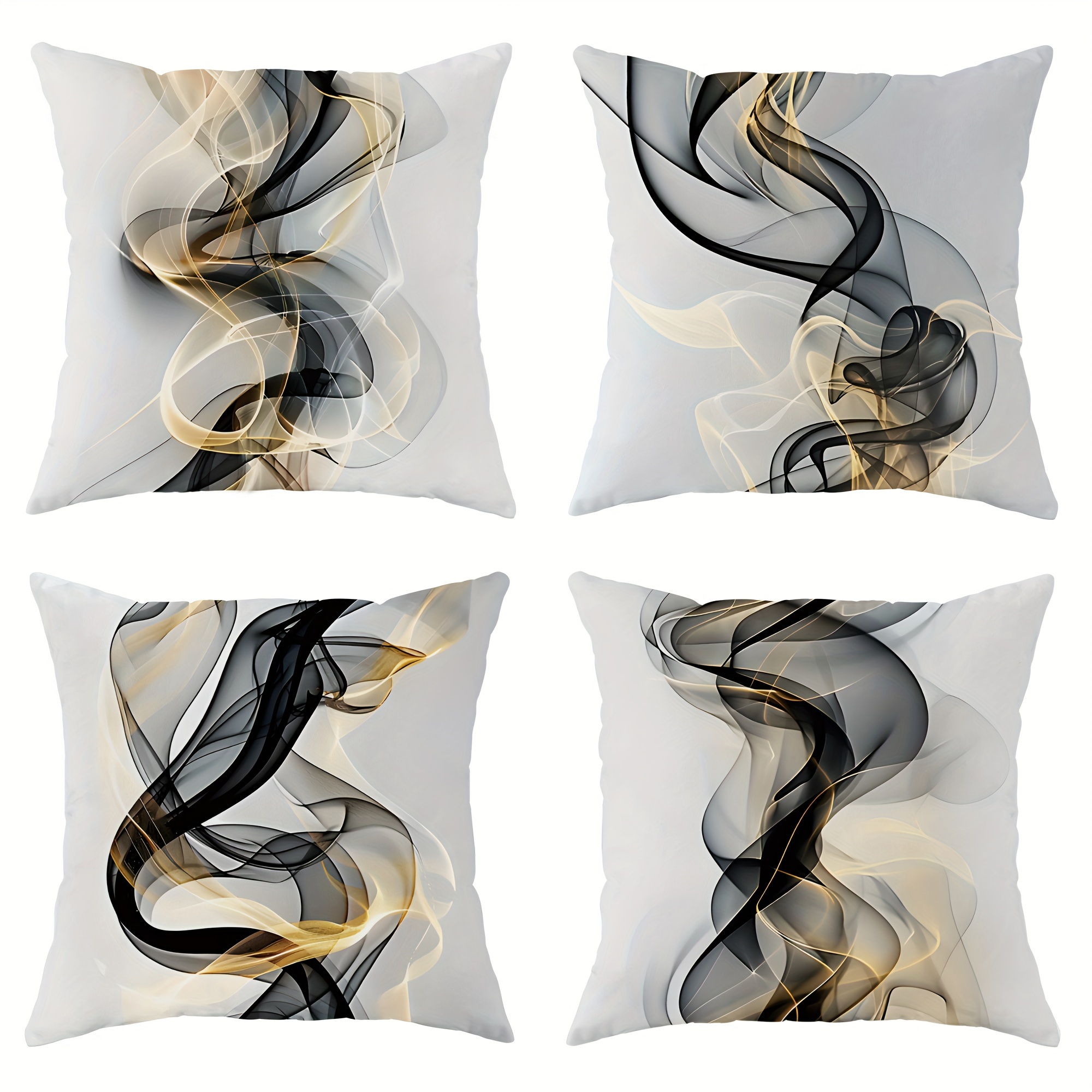 

4-piece Set Velvet Throw Pillow Covers - Modern Abstract Design In Gold, Black & White | 18x18 Inches | Zip Closure | Machine Washable | Perfect For Living Room & Bedroom Decor