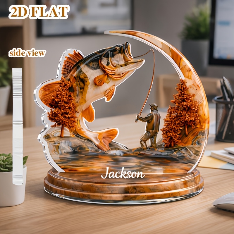 TEMU 2d Flat, Personalized Fishing Plaque Suitable For Dad, Grandpa - Custom Name/text/photo/ Fish, Acrylic Tabletop For Home Office Decor,
