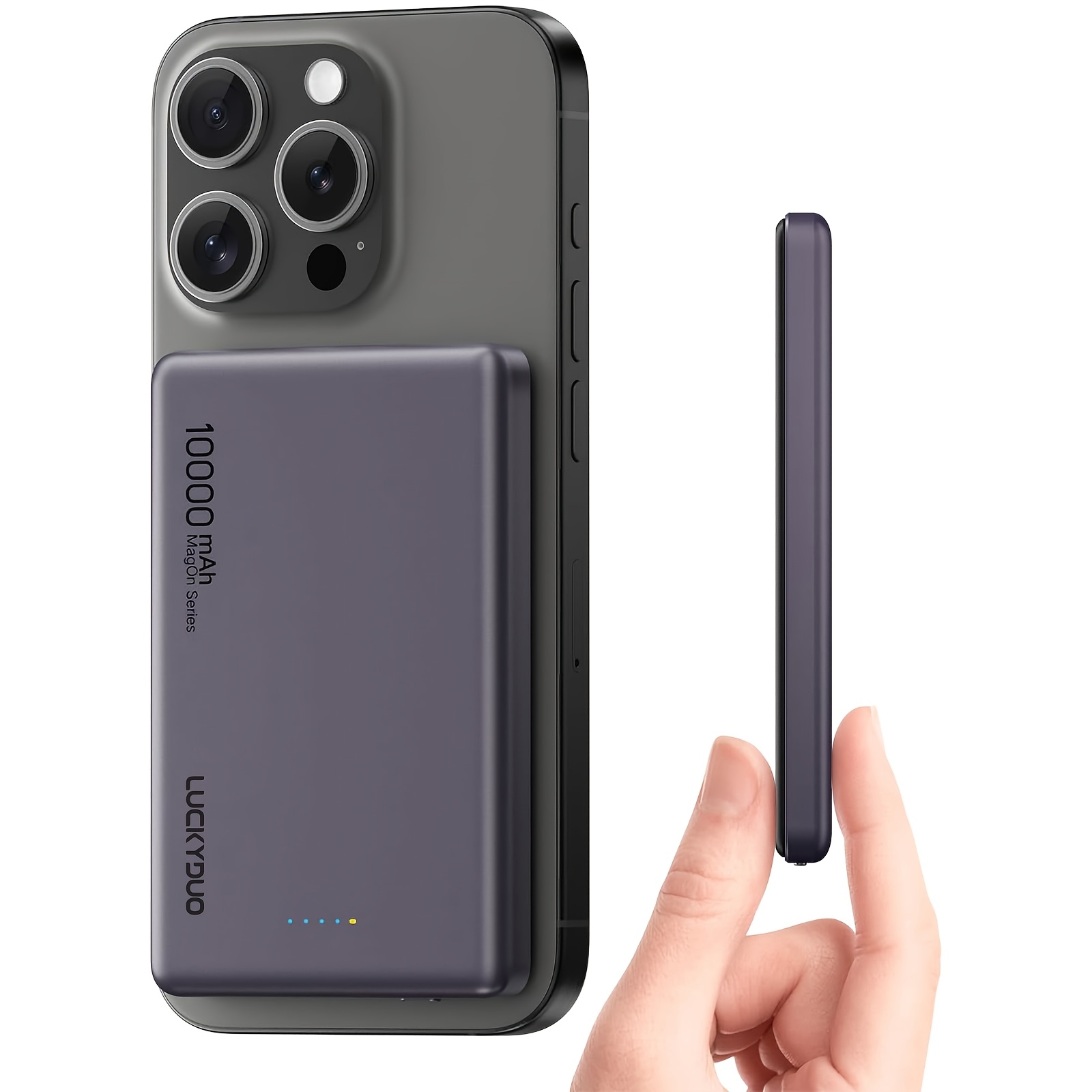 TEMU Ultra Slim 5000/10000mah For Portable Charger, 0.3/ 0.47in Thin Wireless Magnetic Power Bankcompact Battery Pack With Pd 20w 2 Way Usb-c
