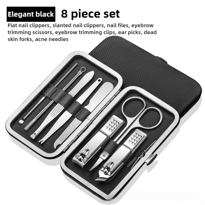 

Deluxe Stainless Steel Manicure & Pedicure Set - Professional Nail Clippers, Toenail Scissors, And Files With Travel Case - , Modern