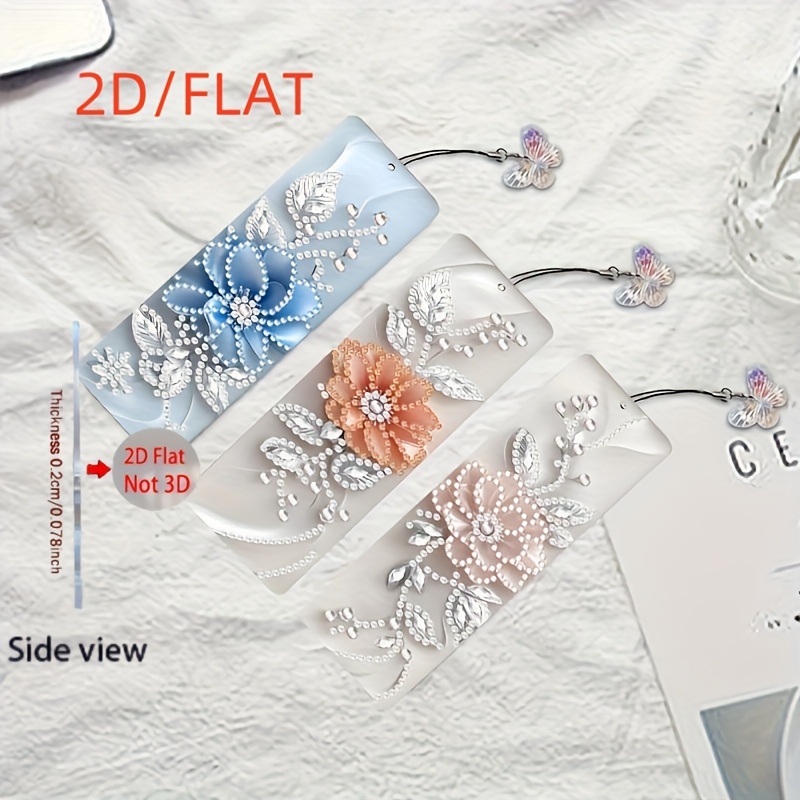 TEMU 2D Impression Plate Kit DIY 3 pièces, de Fleurs et Plantes en Cristal, Peinture Diamant 5D DIY, Marque-pages Minimalistes et Élégants, Idéal