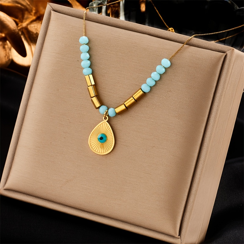 Image of 1pc Fashion Creative Golden Stainless Steel Necklace Classic Niche Eye Pendant Suitable For Men And Women As A Gift And Daily Wear