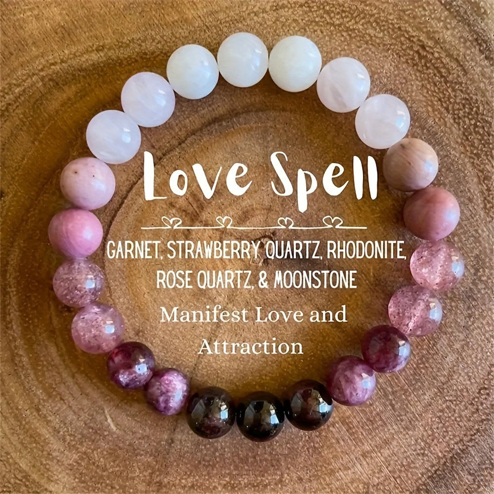 

1pcs Natural Stone Bead Bracelet Bracelet For Women Gifts Round Cute Gemstones With Rose Quartz, Rhodonite, - Symbol Of Love & Attraction Jewelry For Women