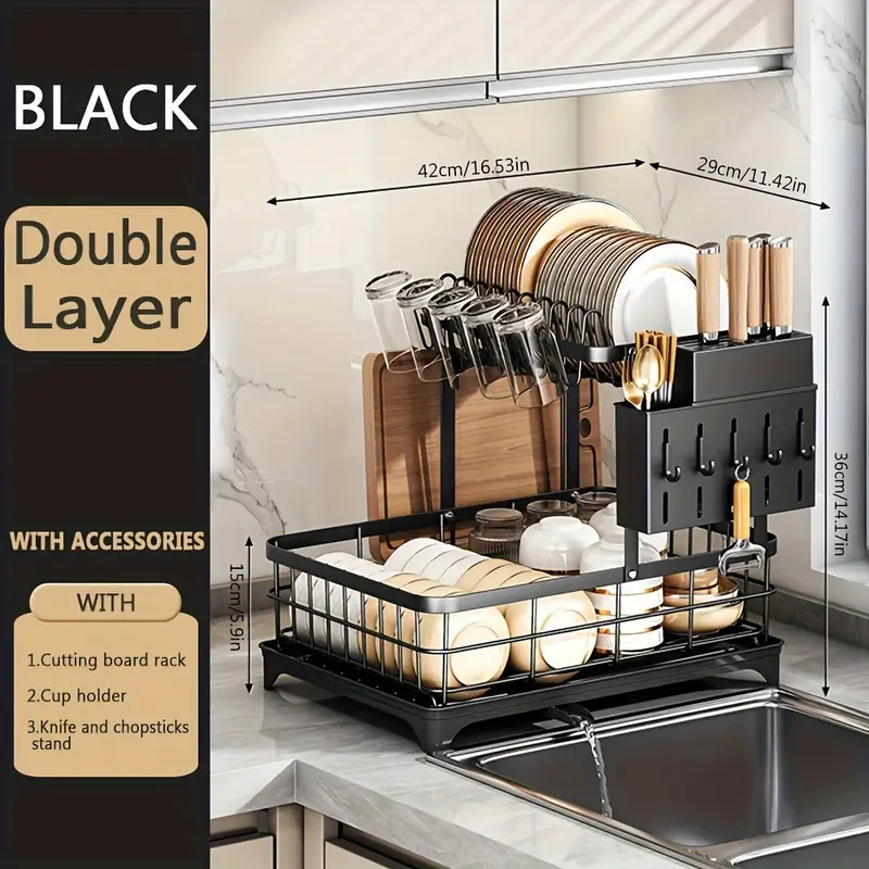 1 tier space saving kitchen dish drying rack with removable utensil holder cup holder large capacity drying rack with for kitchen sink counter Product details 5