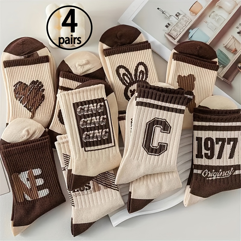 TEMU 4/8 di Calzini Casual a con Stampa di Lettere Retr簷 - Calzini Unisex a con Impaginazione Retro Color Maya Erde, Lavare Solo a , per Uso Casual e