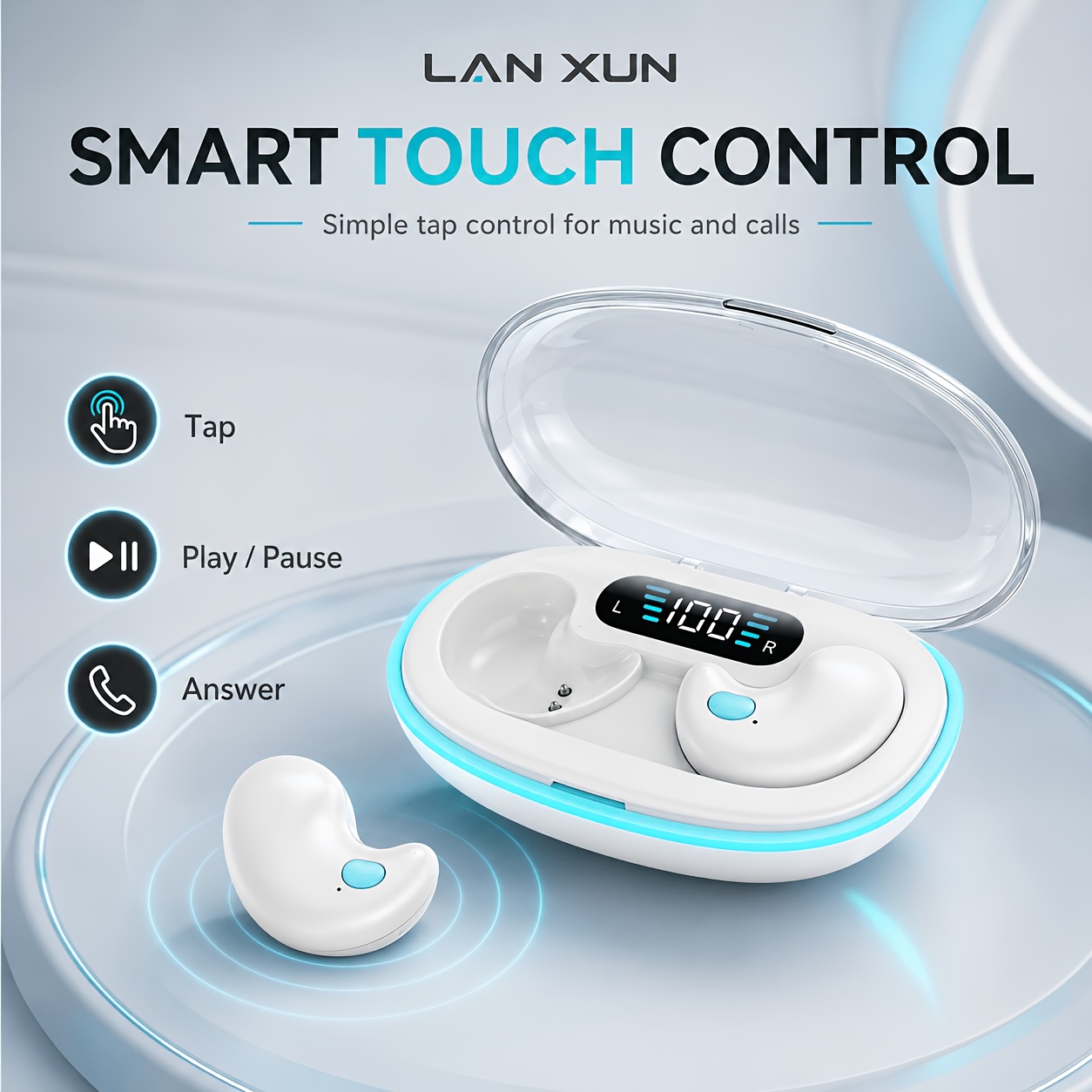 Wireless Earphones, True Wireless Earphones, LED Power Display, with Wireless Charging Box, Anti-Drop Sports Earphones, In-Ear Earphones with Microphone, Suitable for Smartphones, Laptops, Tvs, Computers, Sports, Men And Women Gift.
